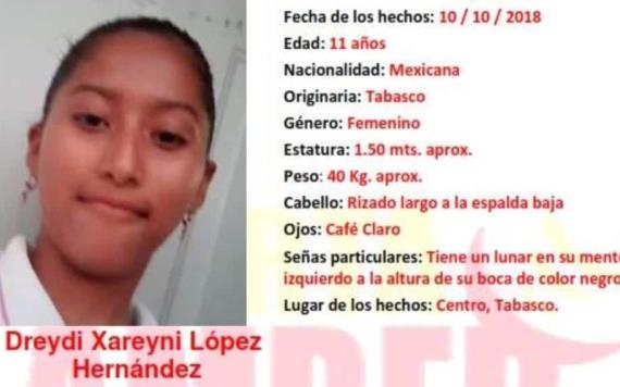 Se activa Alerta Amber en Tabasco, por la menor Dreydi Xareyni López Hernández