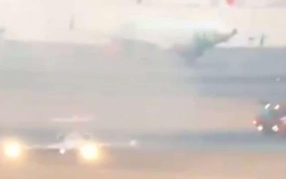 Aterriza de emergencia avión en Toluca, provoca incendio