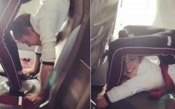 VIDEO: Gimnasta dobla su cuerpo en asiento de avión