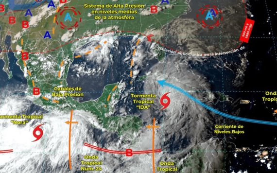 SMN pide vigilar desarrollo de dos tormentas tropicales, Nora en el Pacífico e Ida en el Caribe