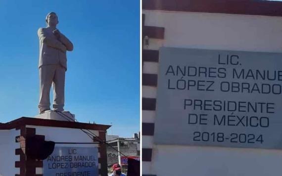 Develan estatua de AMLO en Atlacomulco