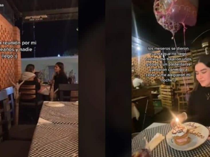 Dejan plantada a joven en su cumpleaños; meseros le llevan un pastel para festejar Dejan plantada a joven en su cumpleaños; meseros le llevan un pastel para festejar