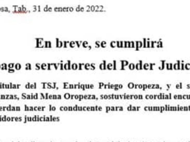 En breve, se cumplirá pago a servidores del Poder Judicial En breve, se cumplirá pago a servidores del Poder Judicial