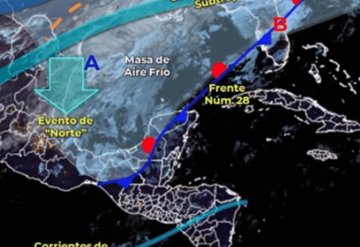 Se reporta el reforzamiento de la masa de aire frío asociada al Frente Frío número 28