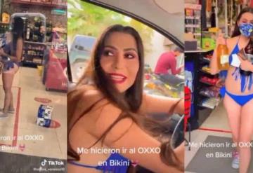 Joven va a comprar cervezas en bikini en Sinaloa