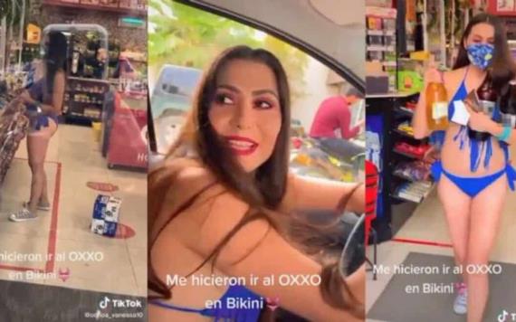 Joven va a comprar cervezas en bikini en Sinaloa