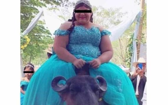 Quinceañera llega montada en un búfalo a su festejo en Veracruz; se vuelve viral