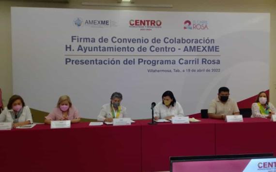 Firman convenio de colaboración entre el Ayuntamiento de Centro  y la asociación Mexicana de mujeres empresarias Amexme