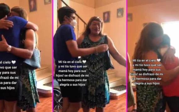 Papá hace tierno gesto con sus hijos; se disfraza de su esposa fallecida para que abracen a su mamá este Día de las Madres