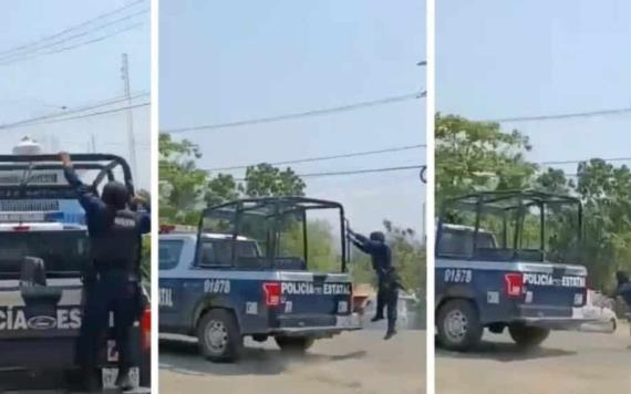 Policía sale volando de su patrulla en Oaxaca