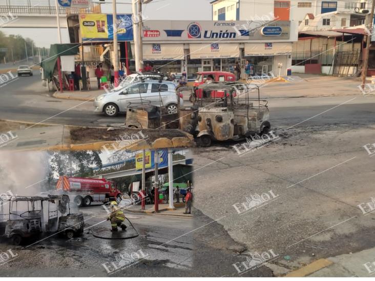 Bomberos sofocaron el incendio de tres moto carros provocado por habitantes de la colonia Indeco Bomberos sofocaron el incendio de tres moto carros provocado por habitantes de la colonia Indeco