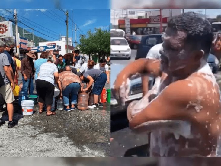 Vecinos aprovechan fuga de agua para bañarse en Nuevo León Vecinos aprovechan fuga de agua para bañarse en Nuevo León