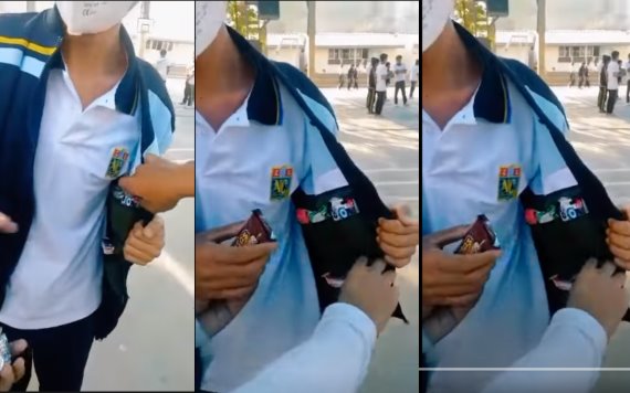 Niño convierte su uniforme escolar en tiendita para ayudar con gastos en casa