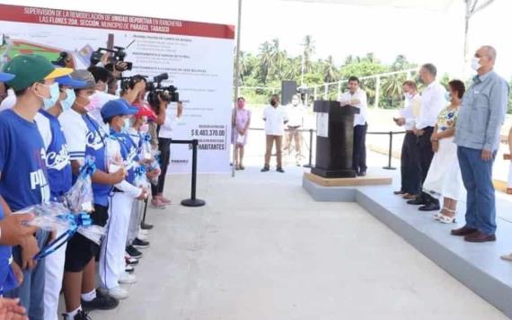 El gobernador de Tabasco supervisó la remodelación de la Unidad Deportiva en Paraíso
