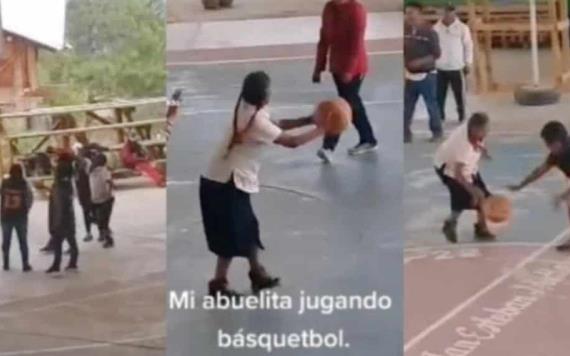 Video: Abuelita en Oaxaca se hace viral por su forma de jugar básquetbol