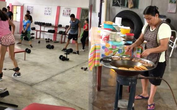 Mujer vende antojitos dentro de un gimnasio y se hace viral