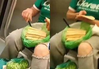 ¡Tortilla en mano! Captan a mujer que prepara tacos justo en el vagón del metro
