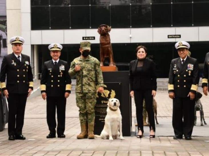 Develan la escultura de Frida, la perrita rescatista de la Marina Develan la escultura de Frida, la perrita rescatista de la Marina