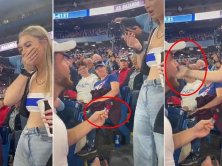 Joven propone matrimonio con anillo de dulce y recibe fuerte cachetada en juego de los Blue Jays Joven propone matrimonio con anillo de dulce y recibe fuerte cachetada en juego de los Blue Jays