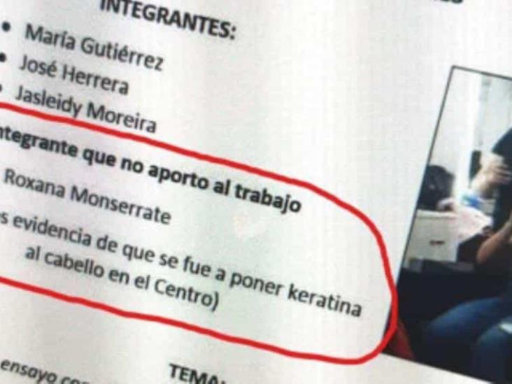 Alumnas exhiben a compañera por no hacer trabajo en equipo; le toman foto en estética Alumnas exhiben a compañera por no hacer trabajo en equipo; le toman foto en estética
