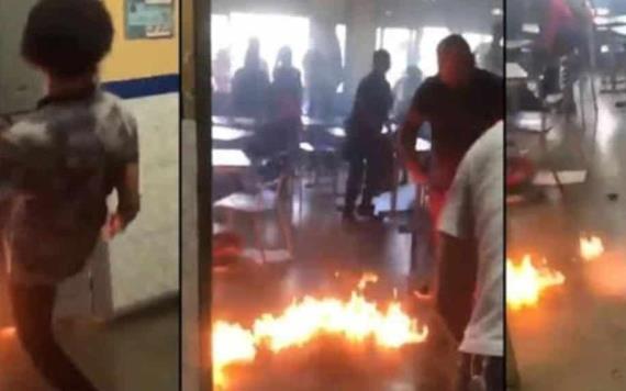 Captan a estudiante de 12 años prender fuego a su salón de clases en Brasil