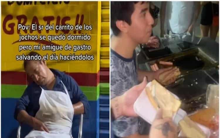 Jóvenes atienden puesto de hot dogs donde dueño se quedó dormido Jóvenes atienden puesto de hot dogs donde dueño se quedó dormido