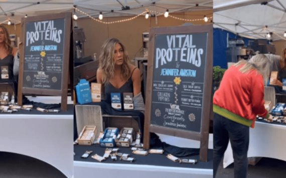 Jennifer Aniston sorprende al aparecer en un mercado vendiendo sus productos