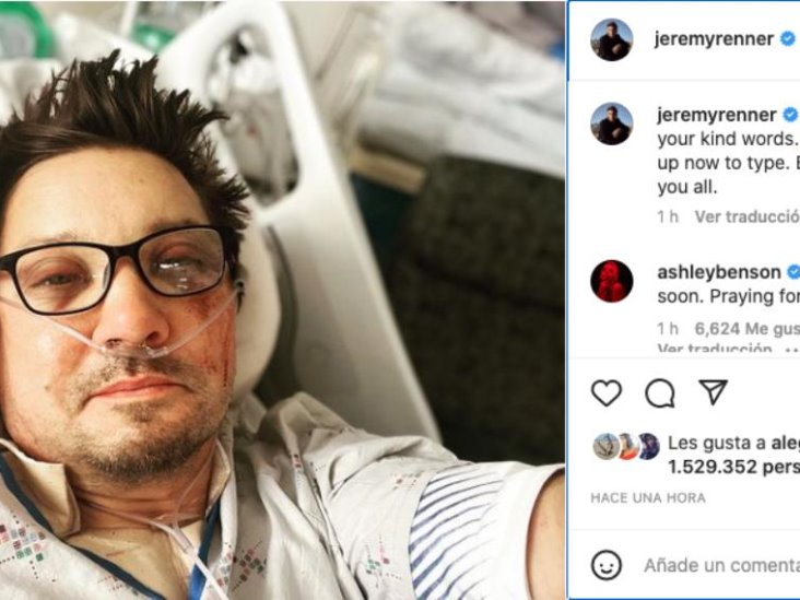 Jeremy Renner comparte foto tras accidente; estoy demasiado desordenado ahora para escribir Jeremy Renner comparte foto tras accidente; estoy demasiado desordenado ahora para escribir