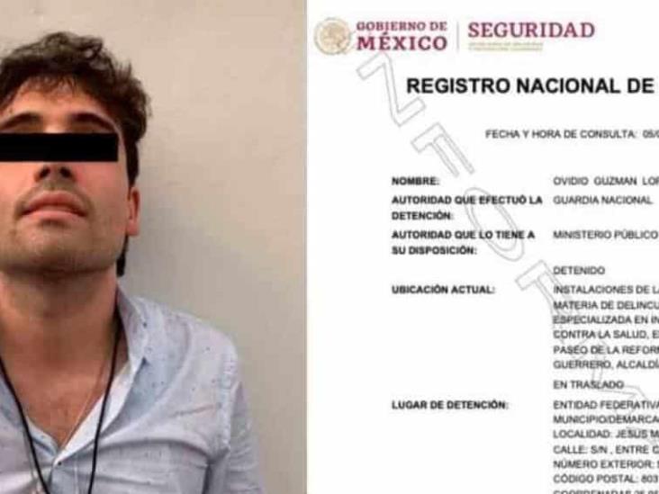 Así luce la ficha de detención de Ovidio Guzmán Así luce la ficha de detención de Ovidio Guzmán