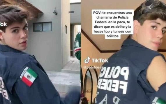 Video:  Joven encuentra uniforme de la Policía Federal en la paca y lo modela