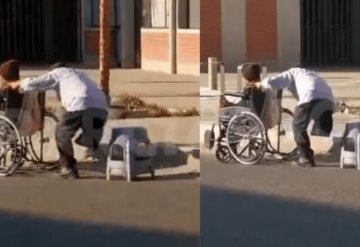 Adulto mayor sin una pierna empuja la silla de ruedas de su esposa; ahora los buscan para ayudarlos