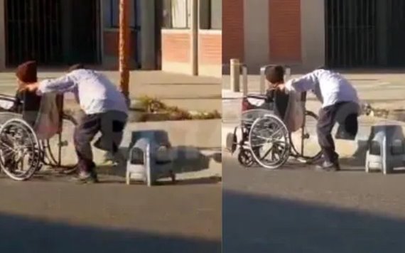 Adulto mayor sin una pierna empuja la silla de ruedas de su esposa; ahora los buscan para ayudarlos