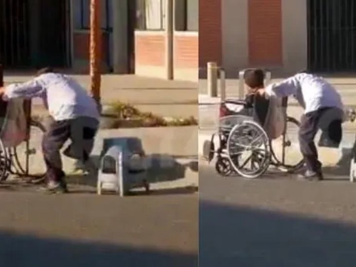 Adulto mayor sin una pierna empuja la silla de ruedas de su esposa; ahora los buscan para ayudarlos Adulto mayor sin una pierna empuja la silla de ruedas de su esposa; ahora los buscan para ayudarlos
