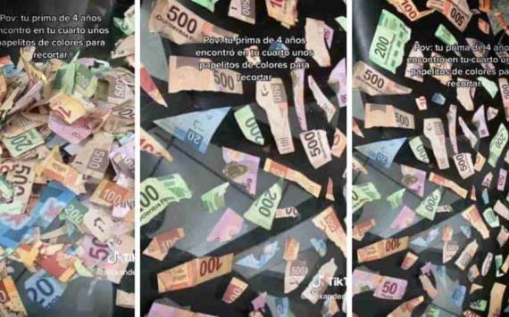Niña RECORTA billetes ahorrados de su primo; los confundió con papelitos de colores | VIDEO