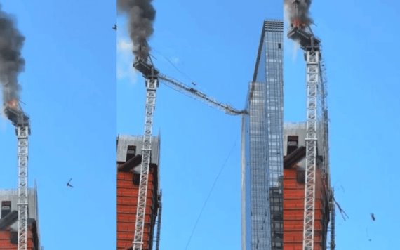 Grúa se incendia y colapsa sobre un edificio en Nueva York; reportan 6 heridos | VIDEO