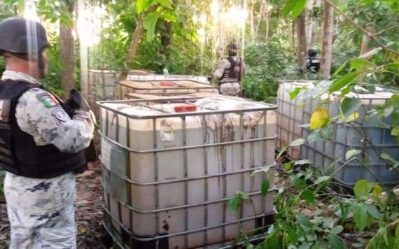 En Tabasco, guardia nacional localiza punto de almacenamiento de combustible robado