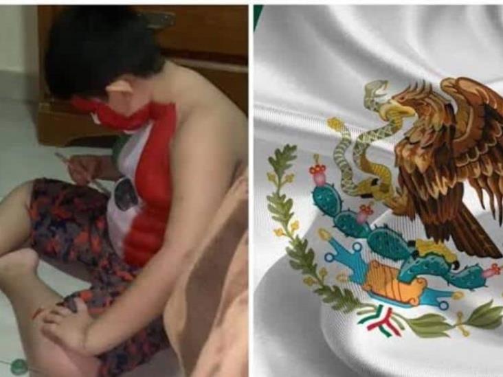 ¡Así se lleva México en la piel!, niño se pinta la bandera en el cuerpo y se hace viral | VIDEO ¡Así se lleva México en la piel!, niño se pinta la bandera en el cuerpo y se hace viral | VIDEO