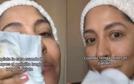 Mujer recomienda limpiarse la cara con pañales orinados como skin care y redes estallan