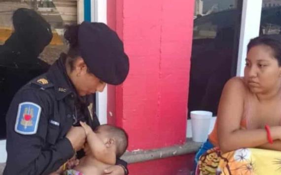 ¡Heroína sin capa! Mujer policía de SSC amamanta a bebé que no había comido en Acapulco