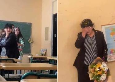 VIDEO: Alumnos fingen pelea en clase para felicitar a su maestra y se vuelve viral