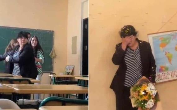 VIDEO: Alumnos fingen pelea en clase para felicitar a su maestra y se vuelve viral