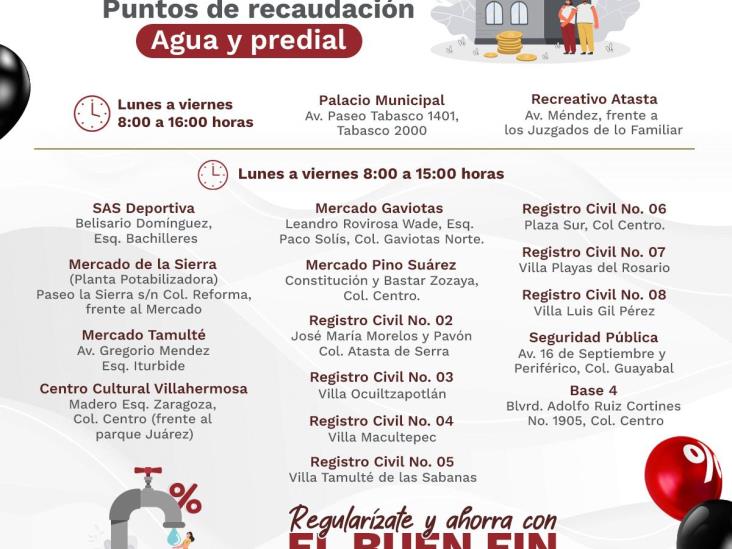 Por El Buen Fin contribuyentes de Centro tendrán incentivos de 80 y 100% en pagos de agua y predial Por El Buen Fin contribuyentes de Centro tendrán incentivos de 80 y 100% en pagos de agua y predial