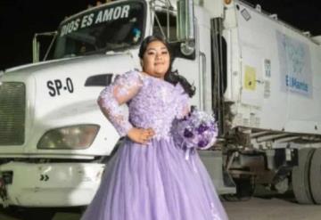 Quinceañera se toma fotos en camión de basura para honrar a su papá