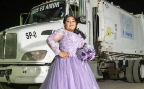 Quinceañera se toma fotos en camión de basura para honrar a su papá