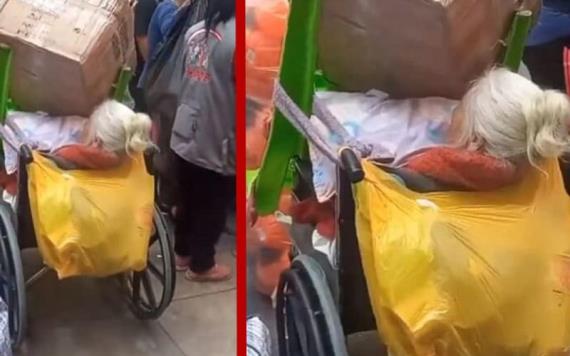 Video: Agarran de cargadora a abuelita con todo y silla de ruedas