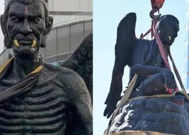 Retiran estatua con aspecto demoníaco en Bangkok; dejaban ofrendas y rezaban ante ella