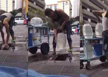 Video: Captan a hombre recogiendo agua de una pila callejera para preparar aguas frescas