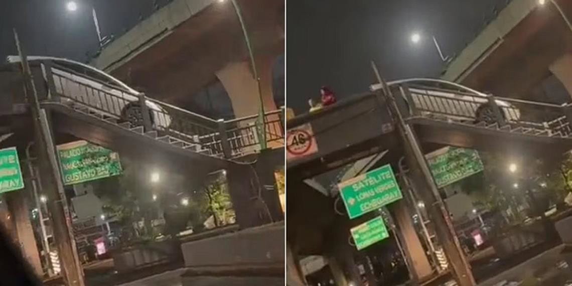 Video: Captan cruzando en auto por puente peatonal a un conductor en Edomex