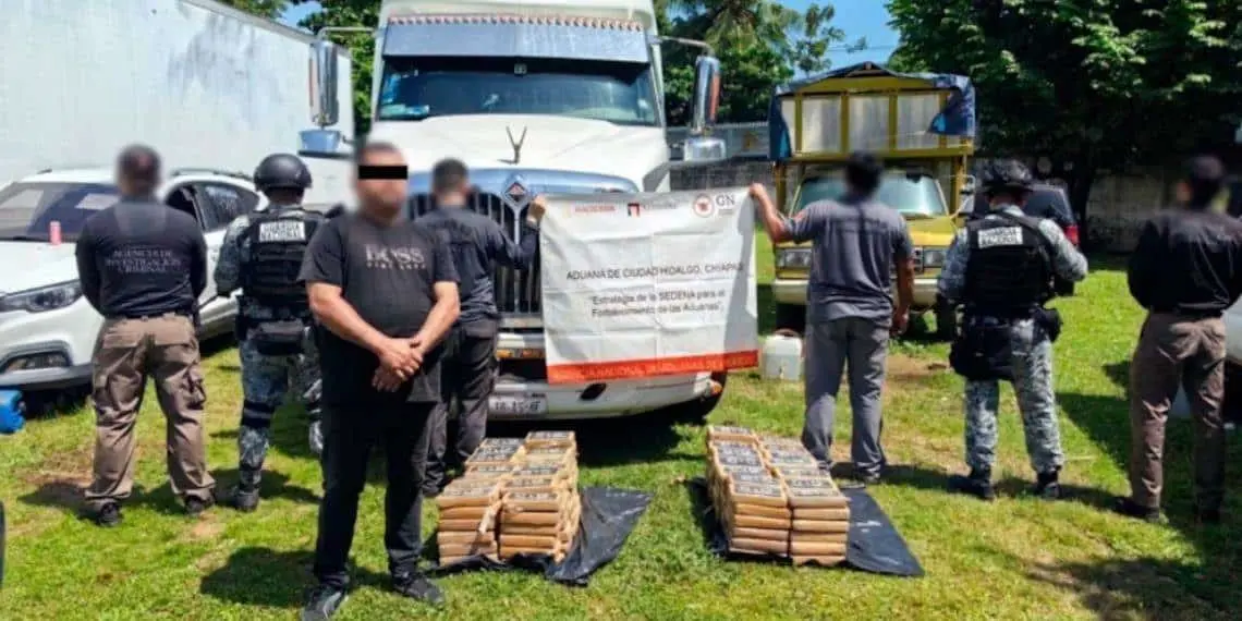 Descubren 171 kilos de cocaína oculta en tráiler en Chiapas